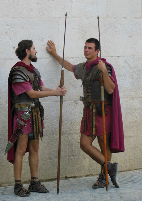 Roman Soldiers Pose for the Tourists by the Golden Gate at Diocletian's Palace in Split