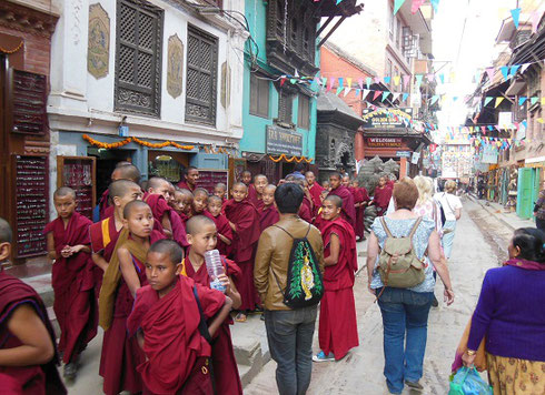 2013 A group of monks heading from the Golden Temple toward Durbar Square Patan