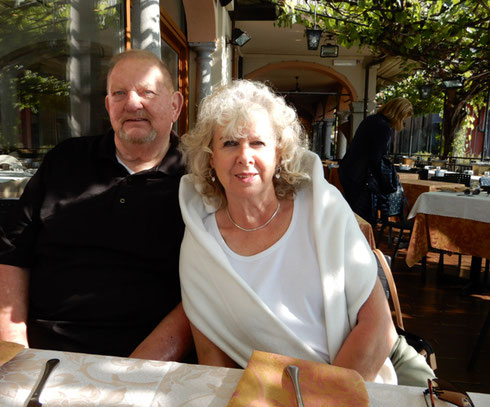 2018 Al fresco lunch at an open-air cafe in Orta  while in Italy's Lake District