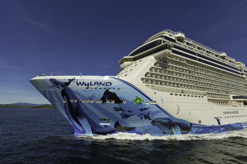 Norwegian Prima at sea, the first in a new class of ships