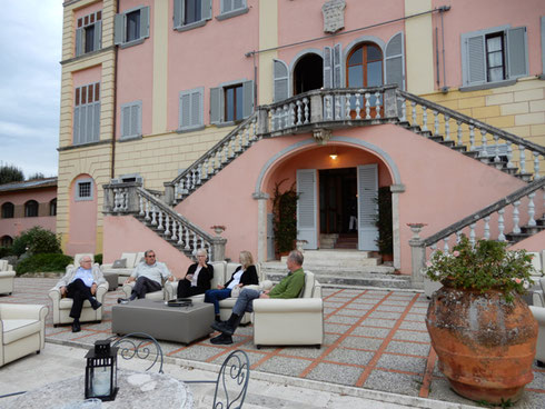 2018 Enjoying the view from the Villa Lecchi terrace while in Tuscany