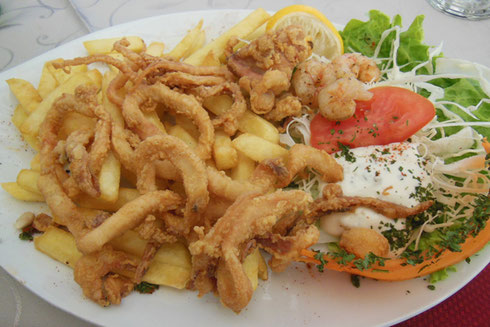 2016 Makarska, Croatia - Fried Calamari & Shrimp at the Cafe Berlin - Yum