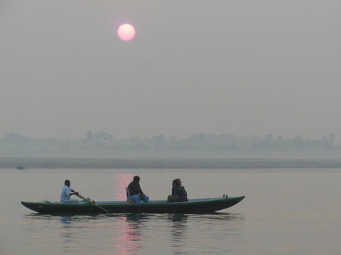 2013 A Boat Carrying Pilgrims on the Ganges in Varanasi at Sunrise