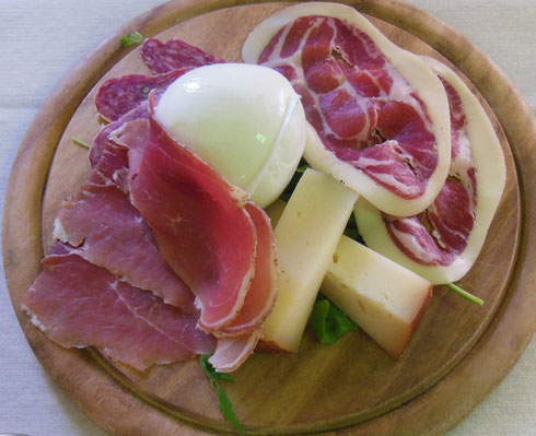 2013 Antipasto of Parma Ham, Salami, and Cheeses at La Dolce Vita, Fiumicino, Italy