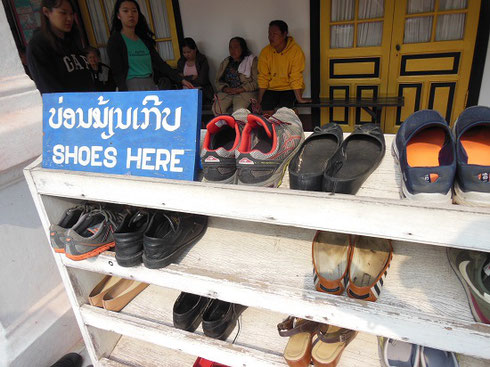 2015 Removal of visitors' shoes is required for a visit  to the Laos National Museum