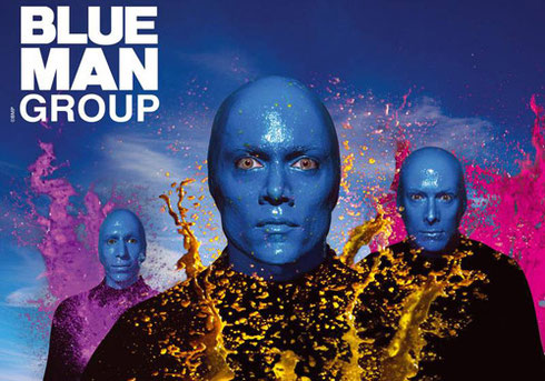 2015, 2020, & 2022 Blue Man Group logo with three blue men