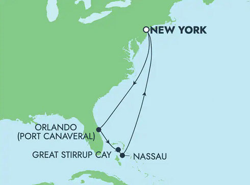 A Map of the NYC to Bahamas Itinerary