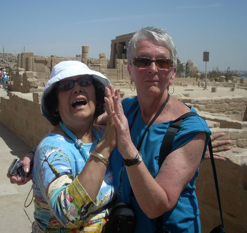 Carmen and Joyce Share a Moment of Fun While on a Walking Tour of Philae Island, Egypt