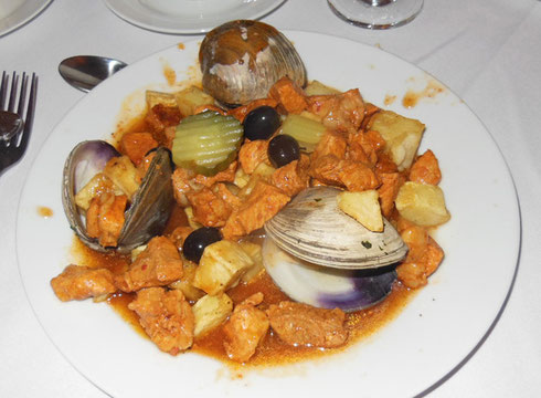 The Pork Alentejana at Cotali Mar is a National Portuguese Dish