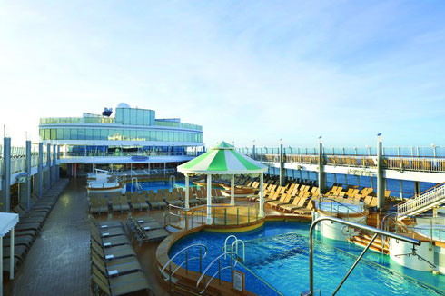 The Pool Deck aboard Norwegian Jewel includes two Luxurious Pools and Hot Tubs