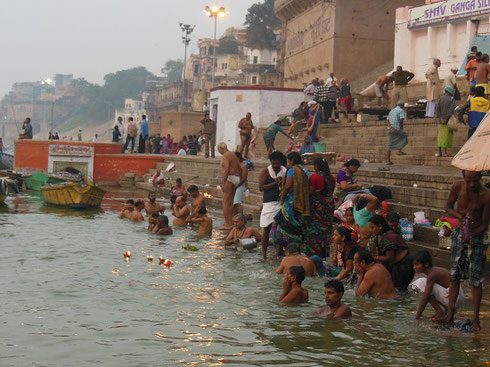 2013 Varanasi - Ritual Bathers on the shores of Mother Ganges at Dawn