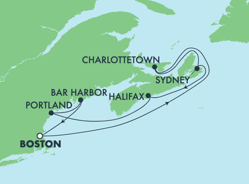 Map of Ports of Call - Halifax, Charlottetown, Bar Harbor, Portland, Boston