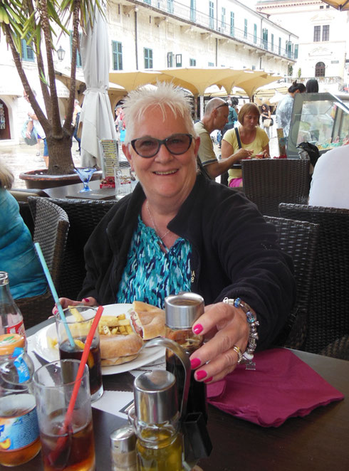 Here She is at Lunch in the Walled City of Kotor in Montenegro, a Great Place to Visit