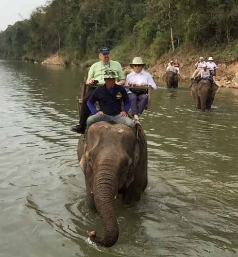 Photo of an Elephant Ride across the River in Laos