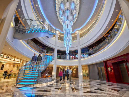 The Three-Story 678 Atrium serves as the Social Hub of Norwegian Bliss