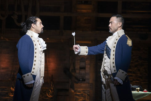 Actors in Military Uniforms on Stage in the Performance of Hamilton