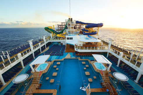 The Pool Deck aboard Norwegian Escape includes two Luxurious Pools and Hot Tubs