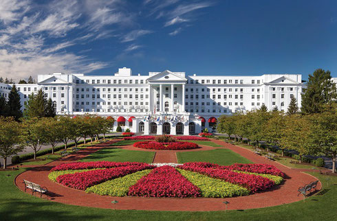 The Greenbrier Resort with Stunning Colorful Gardens in the foreground