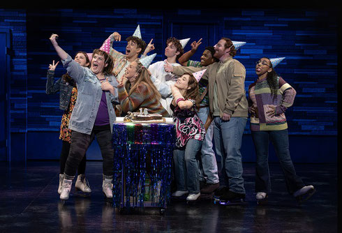 Cast of Kimberly Akimbo wearing Party Hats - Photo by Joan Marcus