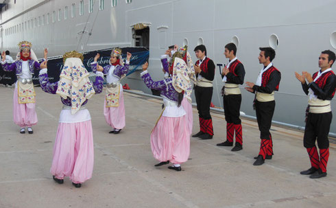 2013 Folkloric Dancers Entertain Passengers as they Disembark at the Port of Kusadasi