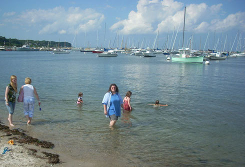 The crystal clean water of Vineyard Haven Harbor is cool and refreshing