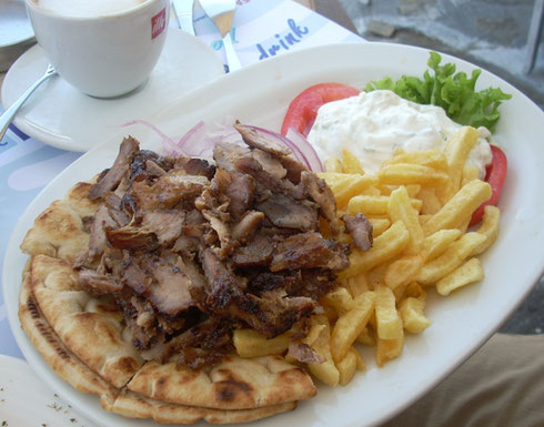 2011 Mykonos - Gyro on Freshly Baked Pita at Madoupas at the Harbor - Yum