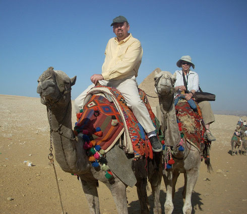 Randall and Mary Riding 'Mickey' and 'Mouse' on the Giza Plateau