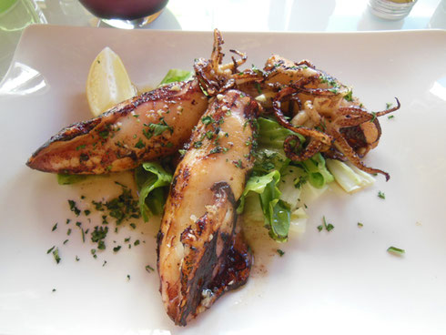 Succulent Grilled Squid with Lemon at Kavana Duje Pizzaria in Split, Croatia