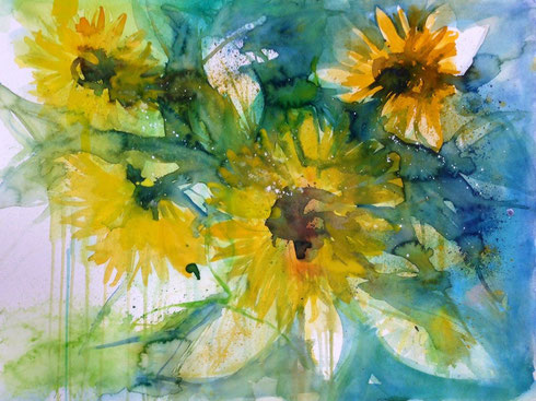 6. Sonnenblumen, 61 x 46, Aquarell, 300 g/qm, satiniert 