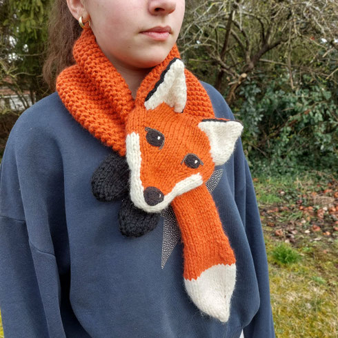 Echarpe renard tricot fait main l' Arche de Jessica