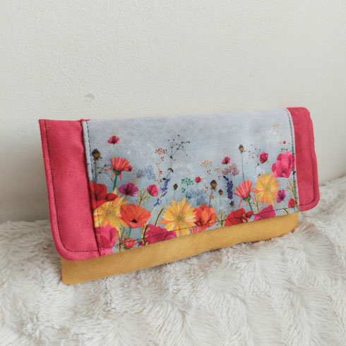 Mini pochette porte cartes, chèquier,libellule, fleurs, coquelicots, faite main l'Arche de Jessica