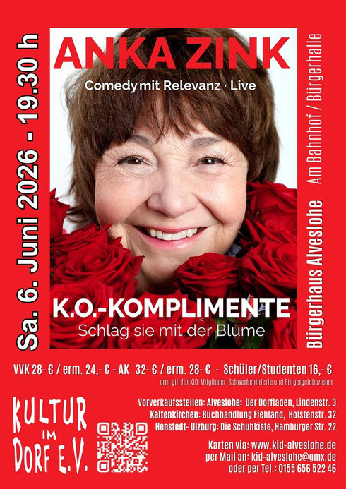 Anka Zink - KO Komplimente - Comedy und Kabarett vom Feinsten am 6. Juni 2026 im Alvesloher Bürgerhaus