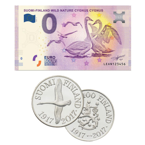 Singschwan Null-Euro-Schein und Singschwan Medaille