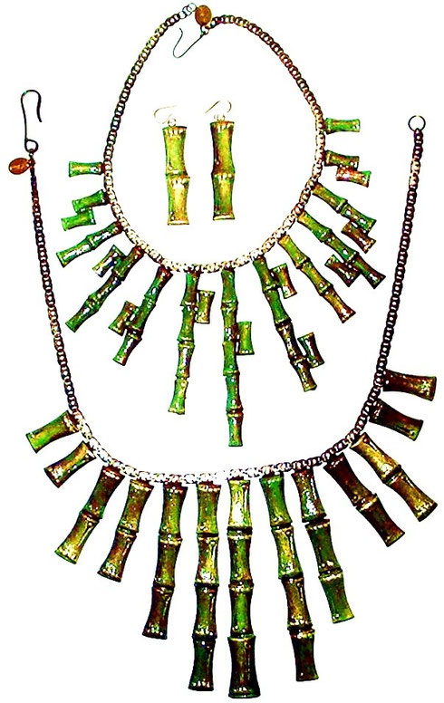 Orecchini Collana Collier Set Bambù Annarita Vitali Vintage Bologna Atelier Manufatti Artistici Creazioni