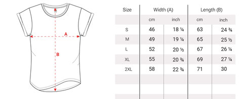 Größentabelle für MainzWein Damen-Shirts – Maße und Größenangaben für XS, S, M, L, XL, XXL zur optimalen Passform, nachhaltig veredelt in Rheinhessen.