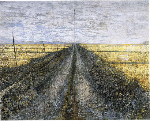 日展会員　真作　水戸童　日本画家　福島県出身油彩風景画 シルバー装飾フレーム 日展会員 真作 水戸童 日本画家 福島県出身油彩風景画 シルバー