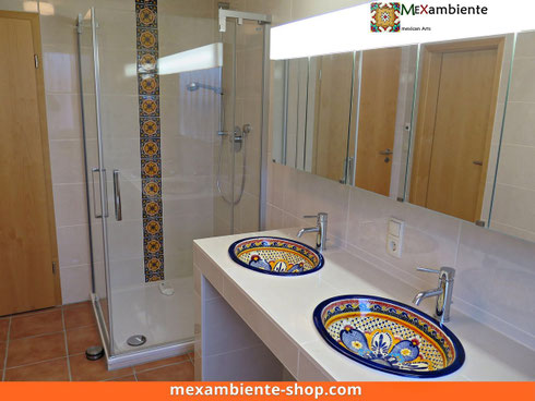 Badezimmer Waschtisch mit zwei Mexiko Waschbecken Waschtisch Modern gestaltet