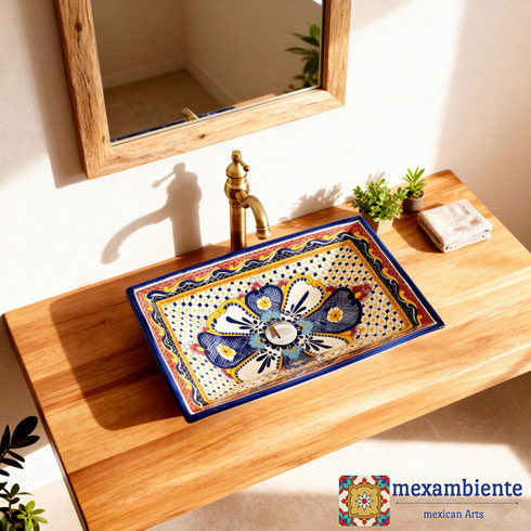 Marokkanisches Design Waschbecken MAYA - rechteckig im Badezimmer