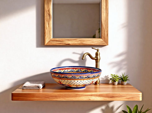 Badezimmer Boho Waschtisch mit Mexikanischem Waschbecken MAYA marokko Design