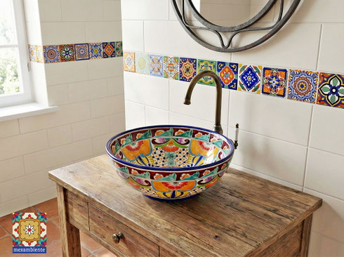 Badezimmer Mexikanisch-Stil Fliesen und Waschbecken Talavera Keramik Mexambiente
