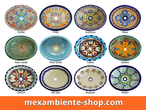Bunte Einbauwaschbecken von Mexambiente – Katalog serienmäßiger Designs