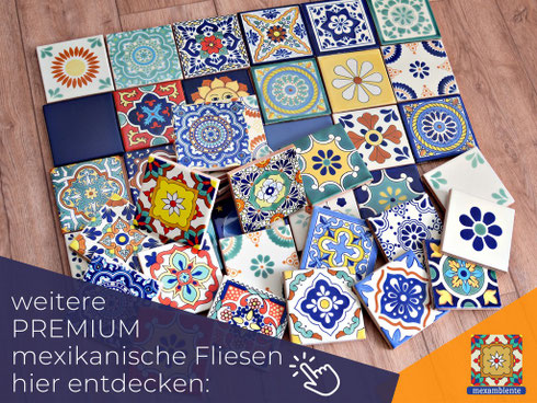 Auswahl handbemalter mexikanischer Premium-Fliesen ca. 11x11 cm in verschiedenen Designs – einzeln bestellbar, Talavera Stil, hochwertige Keramik, Versand aus Deutschland