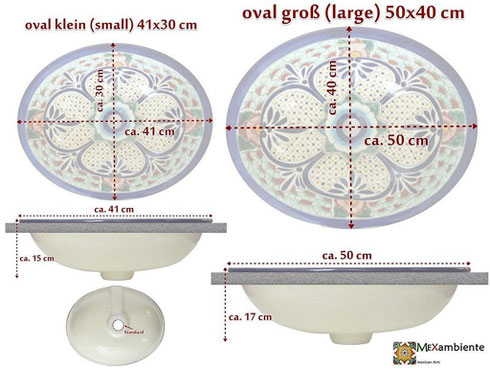 Einbauwaschbecken oval - Maßen