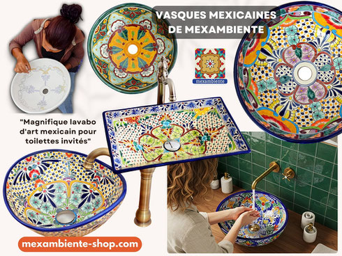 Différents modèles de lavabos mexicains artisanaux peints à la main – décoration élégante pour salle de bain ou toilettes invités par Mexambiente