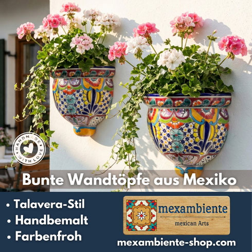 Bunte Wandtöpfe aus Keramik - Wandschalen mit bunten Designs aus Mexiko