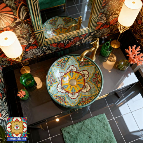 Eklettisches Badezimmer mit Boho Waschbecken aus Mexiko VERANO von Mexambiente