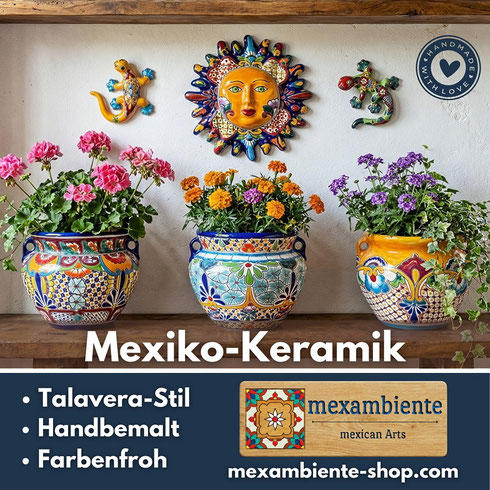 Mexikanische Keramik mit bunten, leuchtenden Farben in Deutschland