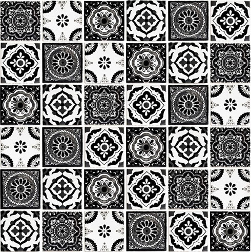 Mexikanische Fliesen, schwarz-weiß, Premium, handbemalte Keramik im Talavera-Stil