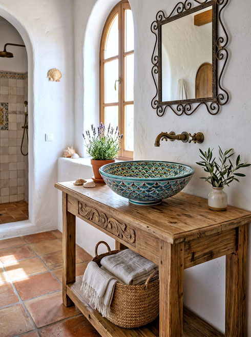 Mexikanisches Talavera Waschbecken mit exotischem Pavo-Verde-Design, von Hand bemalt und ideal für ein farbenfrohes, hochwertiges Badezimmer.