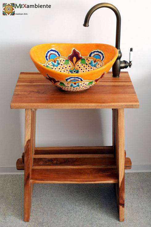 Holz Waschbeckenuntertische - Mexikanische Waschbecken & bunte Fliesen